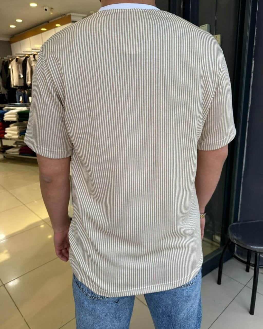 Çizgili Bisiklet Yaka T-Shirt