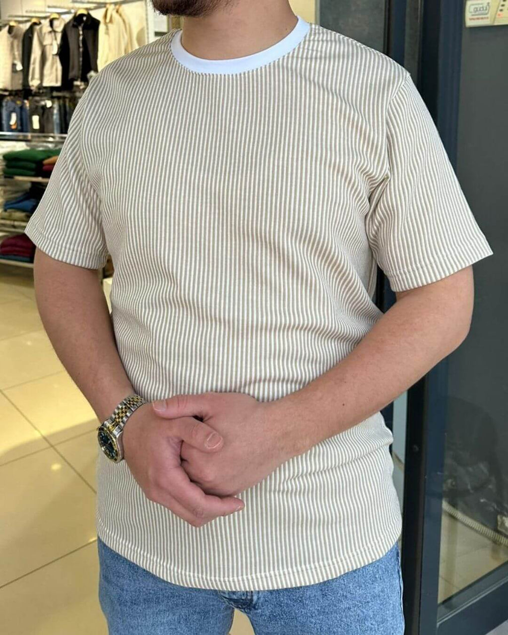 Çizgili Bisiklet Yaka T-Shirt