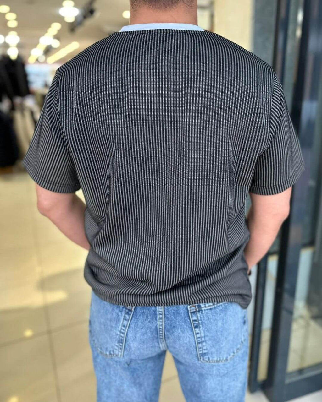 Çizgili Bisiklet Yaka T-Shirt