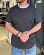 Çizgili Bisiklet Yaka T-Shirt