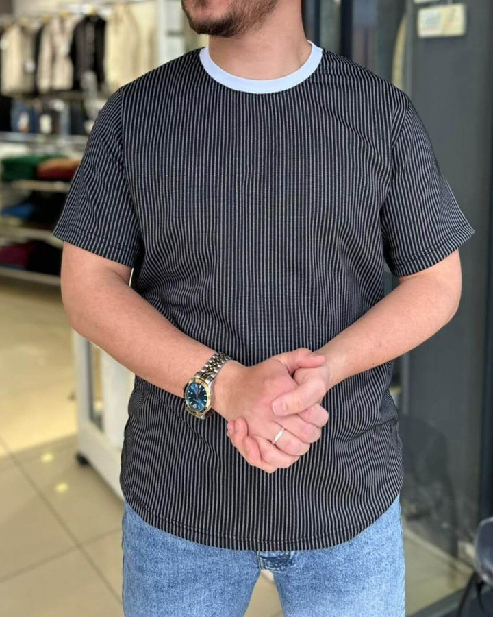 Çizgili Bisiklet Yaka T-Shirt