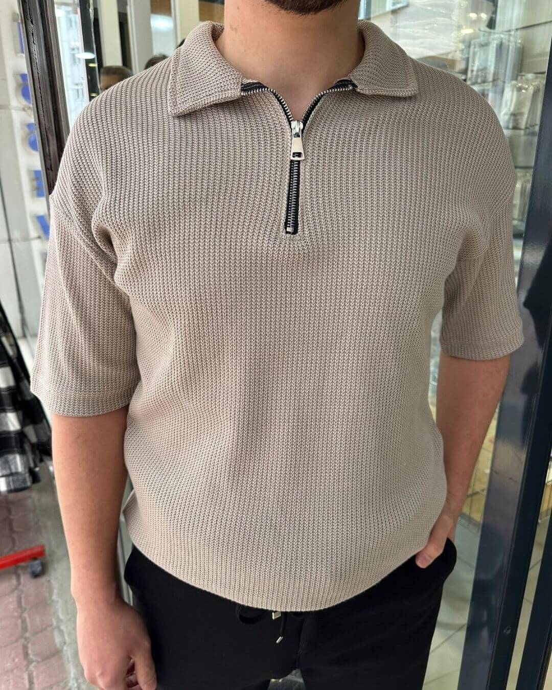 Triko Yarım Fermuar T-Shirt