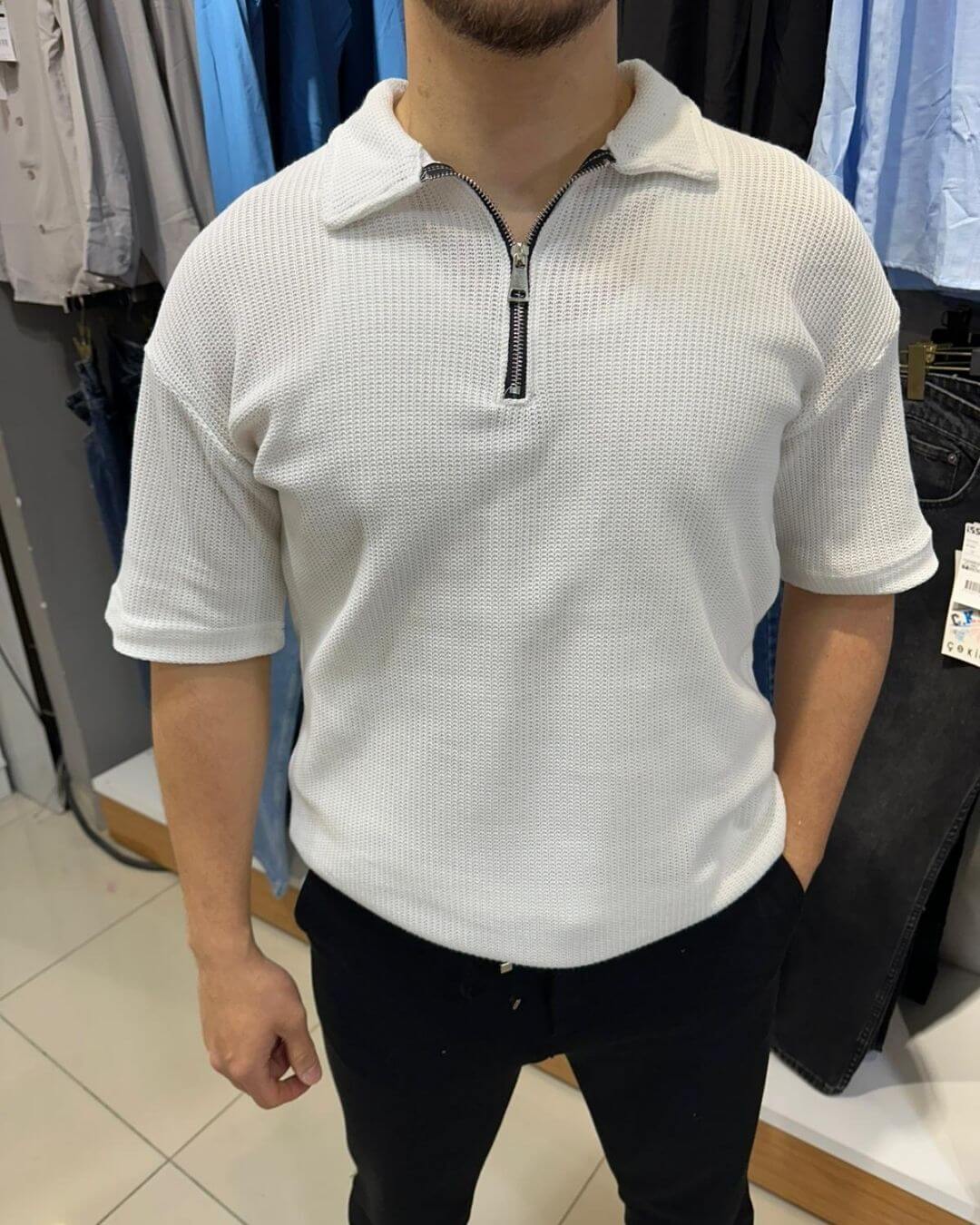 Triko Yarım Fermuar T-Shirt