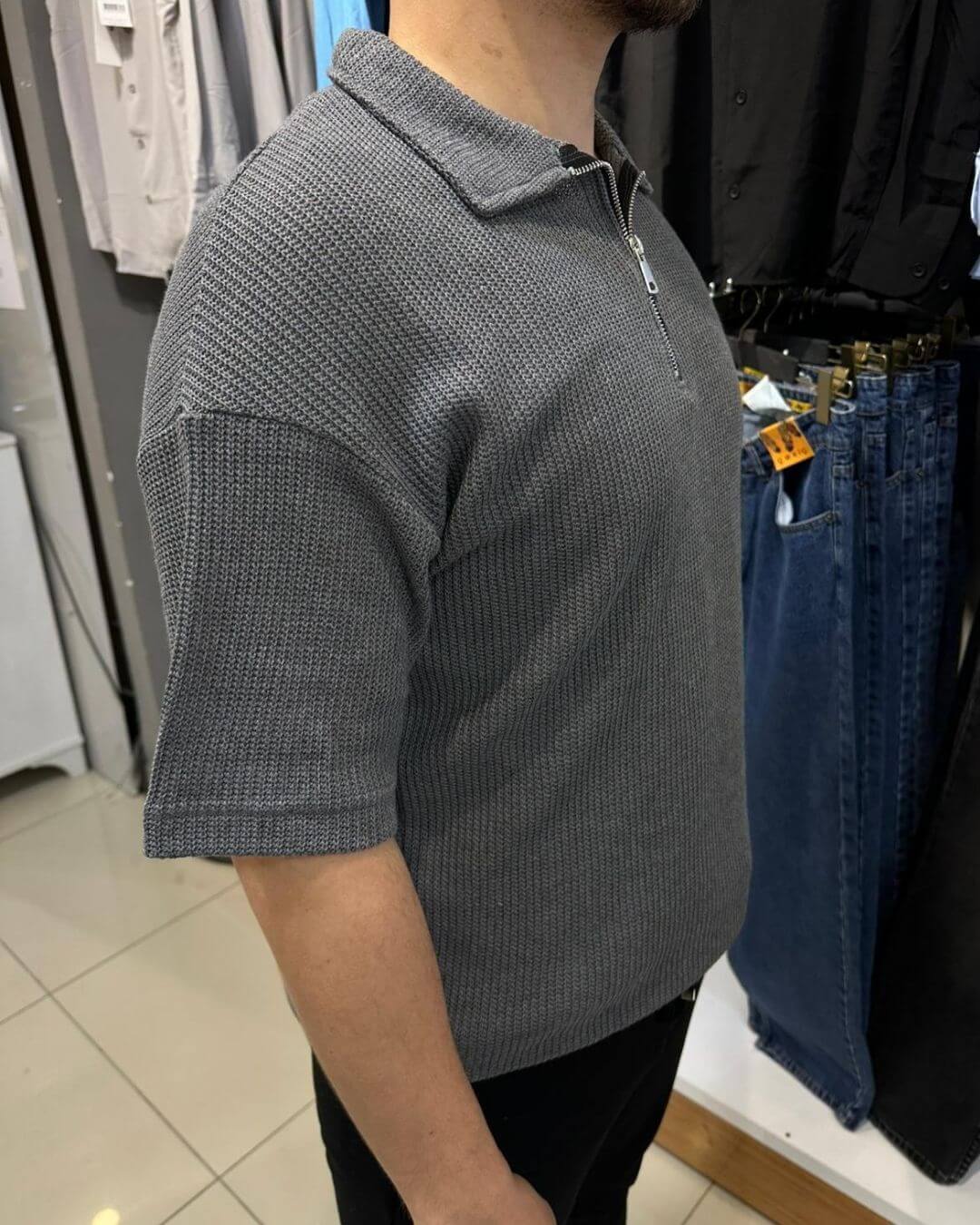 Triko Yarım Fermuar T-Shirt