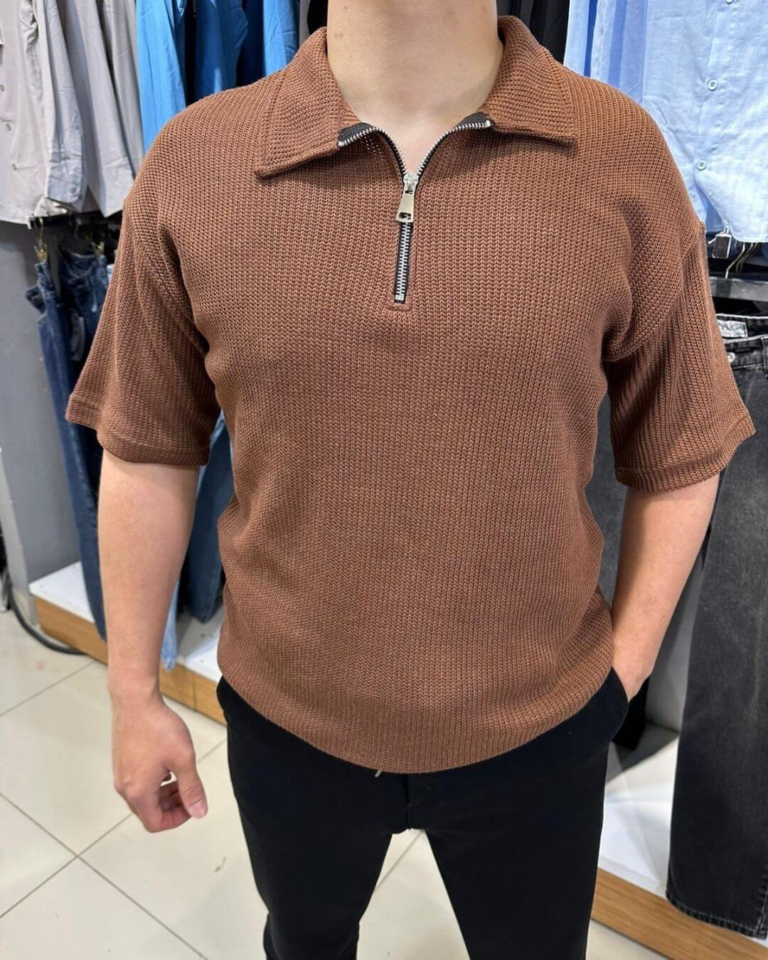 Triko Yarım Fermuar T-Shirt
