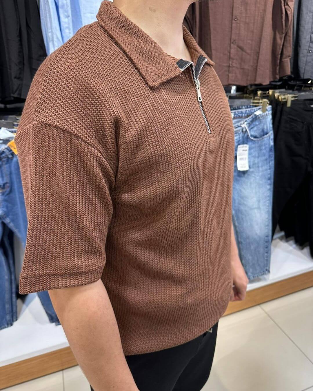 Triko Yarım Fermuar T-Shirt