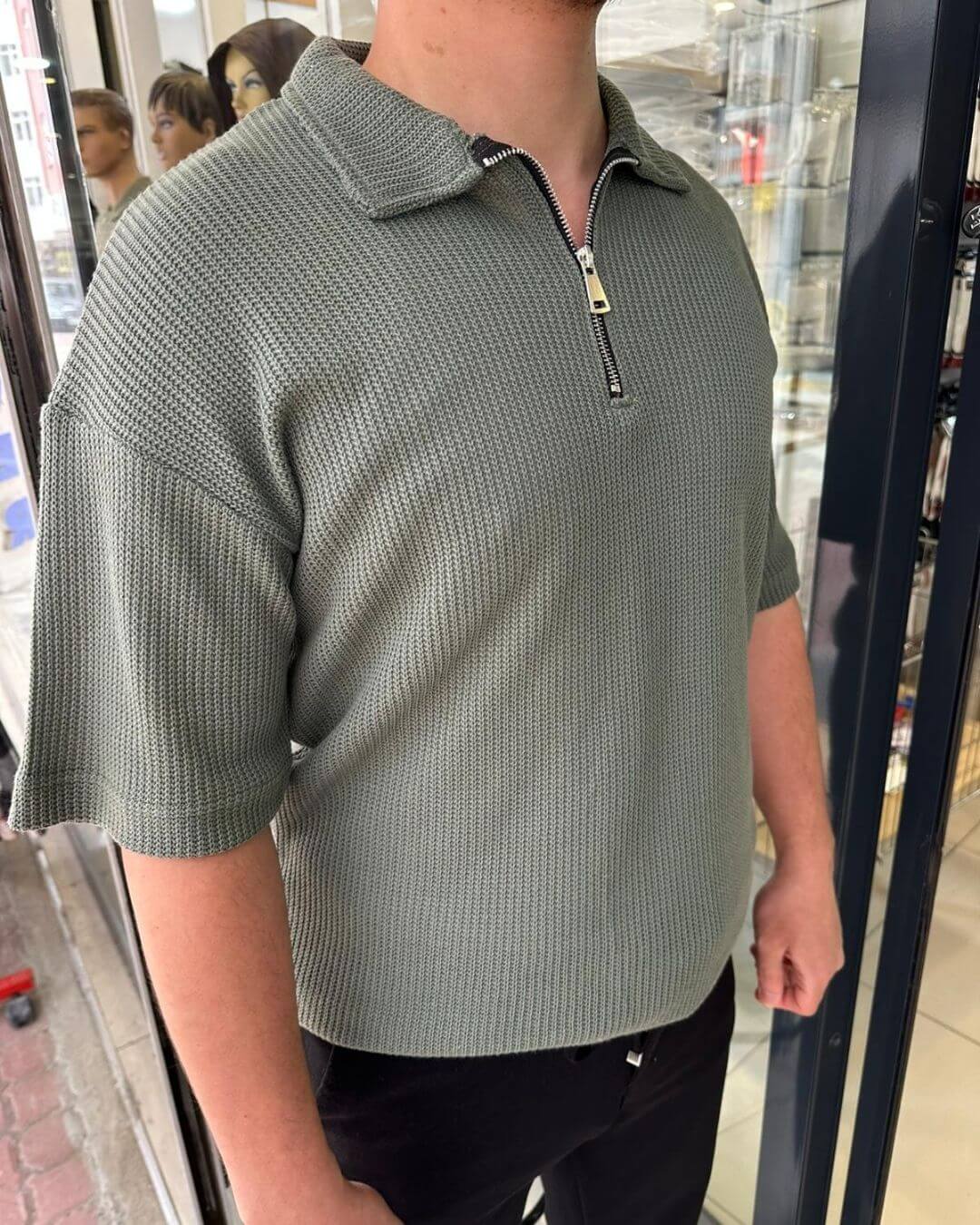 Triko Yarım Fermuar T-Shirt