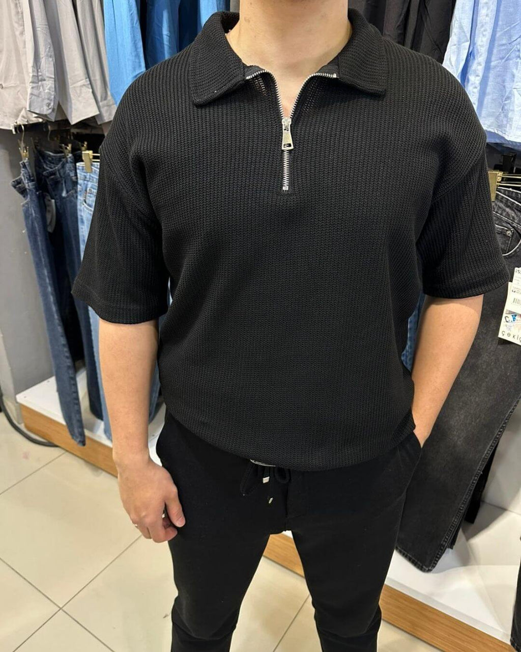 Triko Yarım Fermuar T-Shirt