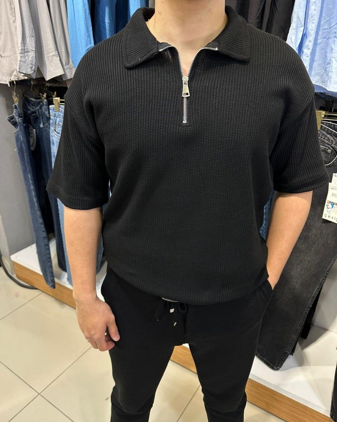Triko Yarım Fermuar T-Shirt